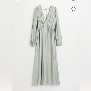 H&M V-neck mint green open back long sleeve maxi dress